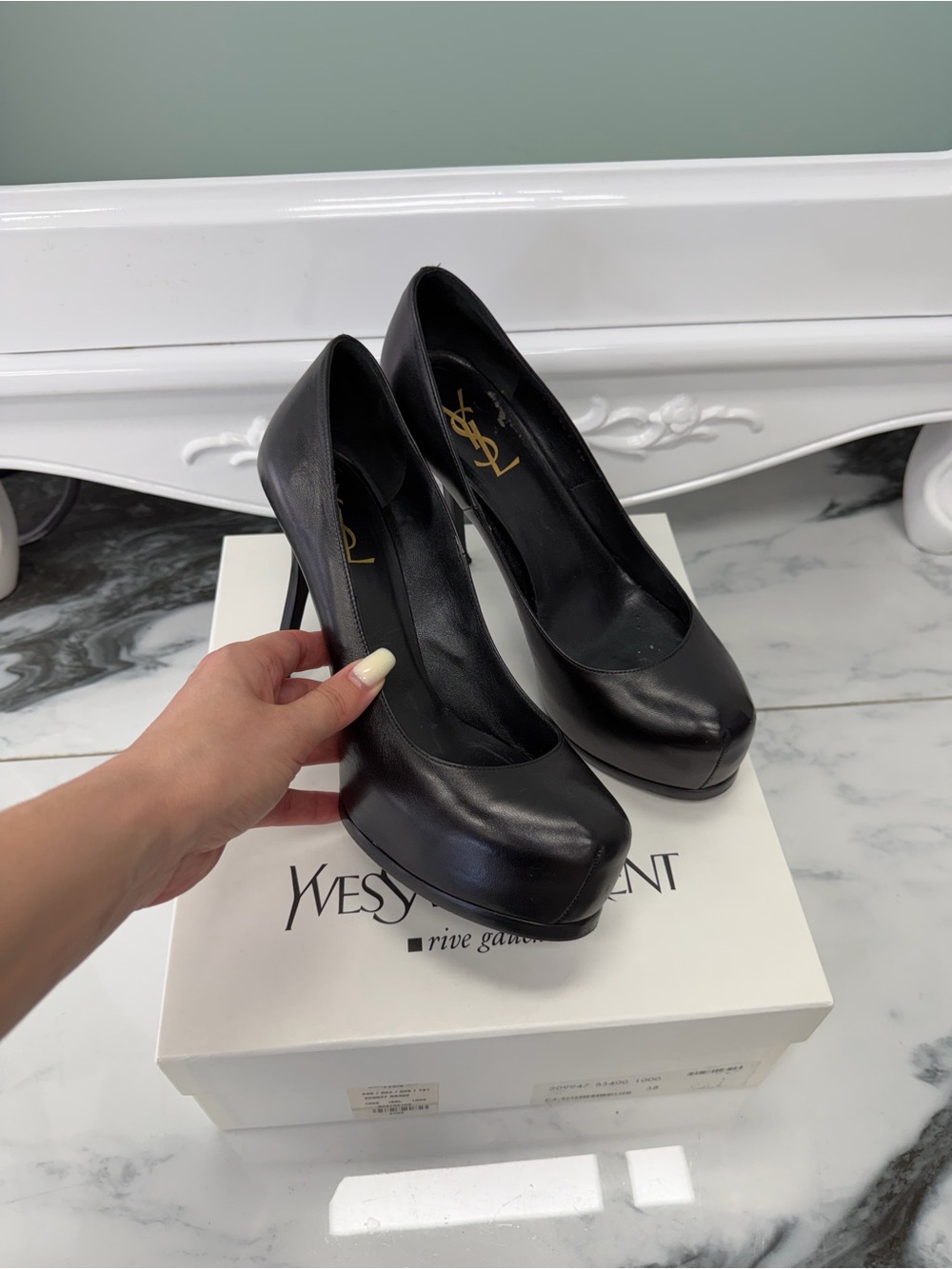 Yves Saint Laurent (YSL) Black Leather Platform Pumps Heels